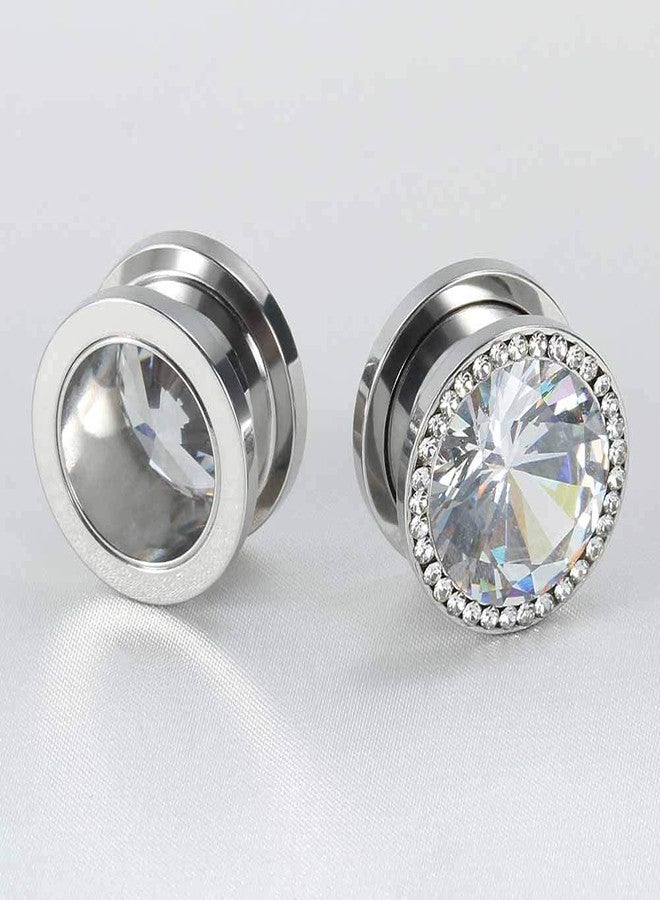 TBOSEN 6 PCS Big Cubic Zirconia Stainless Steel Screw Ear Gauges Plugs Tunnels Expander Body Piercing Jewelry Set - Image 4